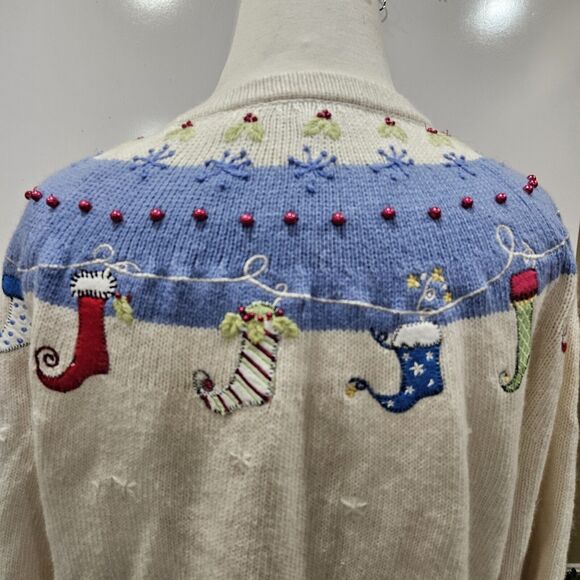 Vintage Ugly Sweater Croft Barrow Size Small 3D Embroidered Beaded Holiday Wool - Picture 4 of 11